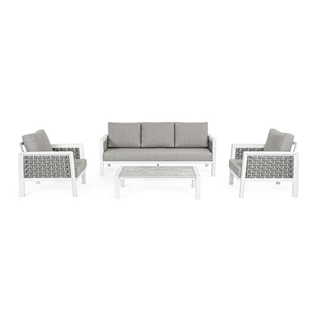 Conjunto Octavio  sofá + 2 sillones + mesa, color blanco