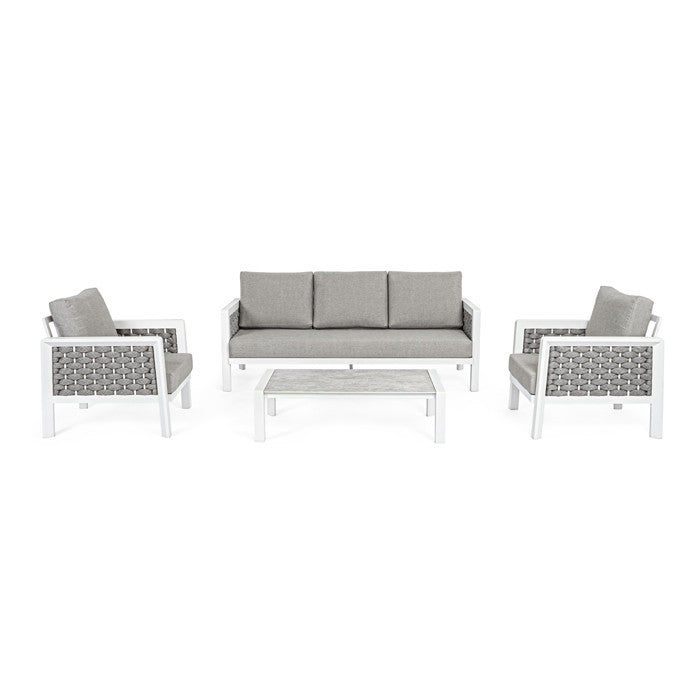 Conjunto Octavio  sofá + 2 sillones + mesa, color blanco