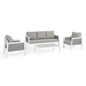 Conjunto Octavio  sofá + 2 sillones + mesa, color blanco
