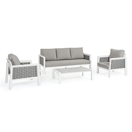 Conjunto Octavio  sofá + 2 sillones + mesa, color blanco