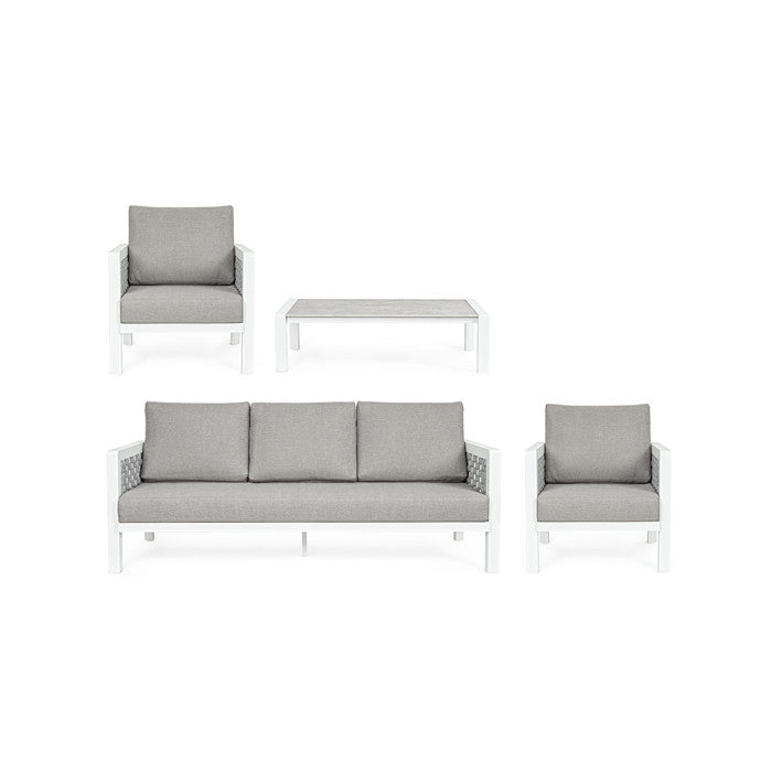 Conjunto Octavio  sofá + 2 sillones + mesa, color blanco