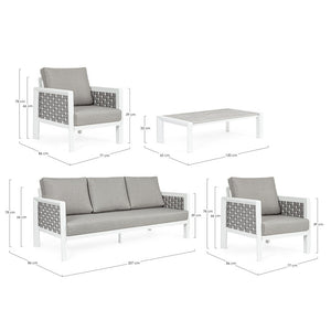 Conjunto Octavio  sofá + 2 sillones + mesa, color blanco