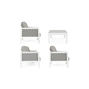 Conjunto Octavio  sofá + 2 sillones + mesa, color blanco