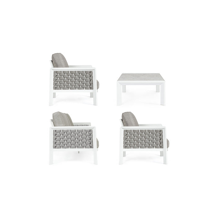 Conjunto Octavio  sofá + 2 sillones + mesa, color blanco