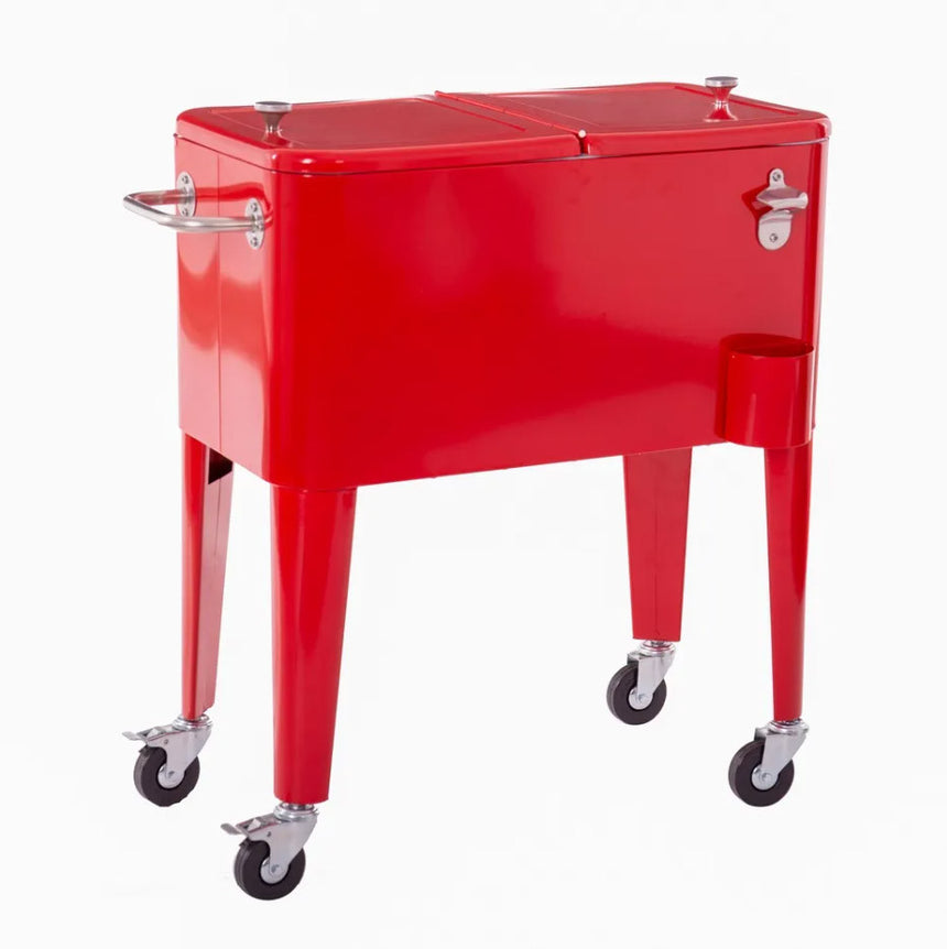 Nevera vintage con ruedas metal rojo