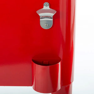 Nevera vintage con ruedas metal rojo