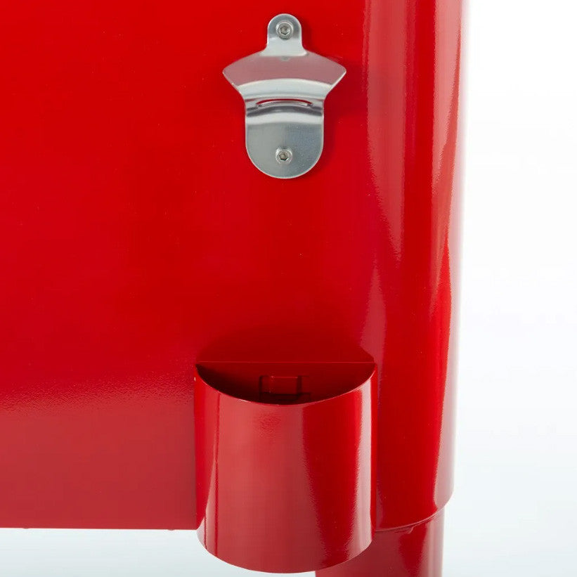 Nevera vintage con ruedas metal rojo