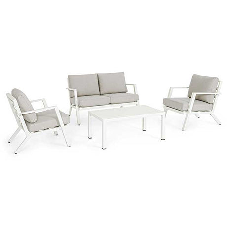 Conjunto Harley blanco, sofá + 2 butacas + mesa