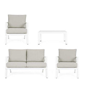 Conjunto Harley blanco, sofá + 2 butacas + mesa
