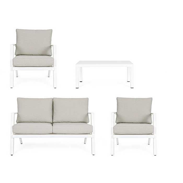 Conjunto Harley blanco, sofá + 2 butacas + mesa