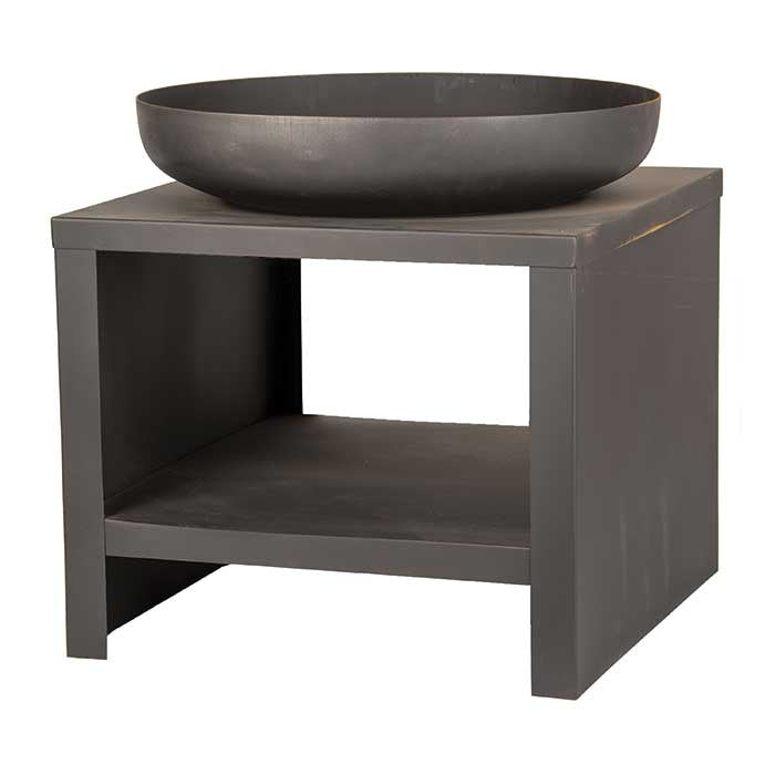 Cuenco de fuego con depósito de leña 80cm, negro