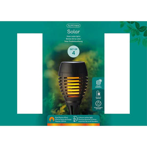 Set de 4 postes solares para jardín, efecto llama