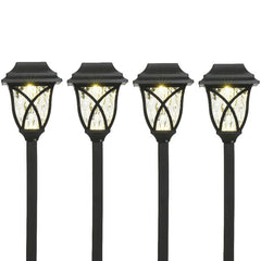 Set de 4 postes solares para jardín, luz cálida