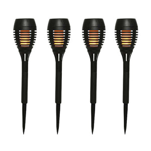 Set de 4 postes solares para jardín, efecto llama