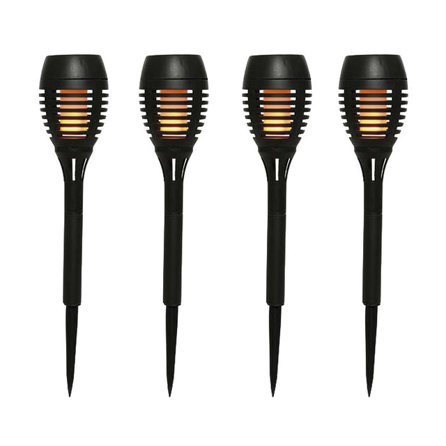 Set de 4 postes solares para jardín, efecto llama