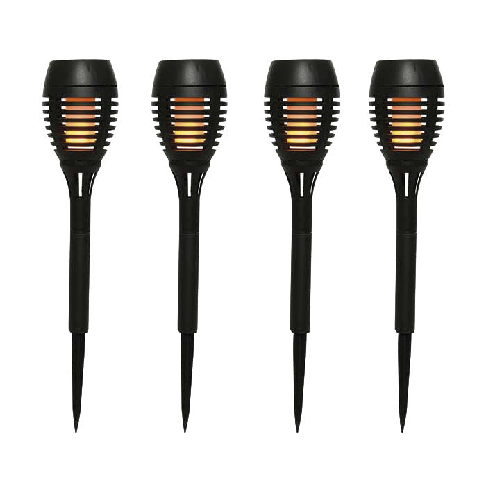 Set de 4 postes solares para jardín, efecto llama