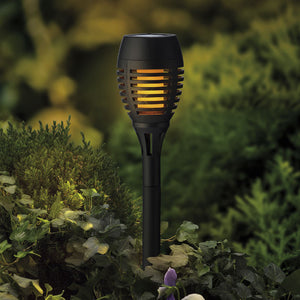 Set de 4 postes solares para jardín, efecto llama