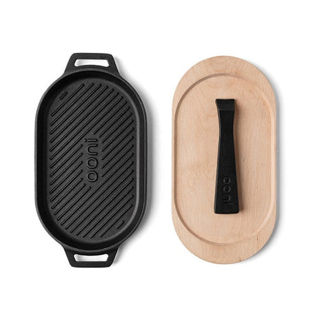 Sarten hierro fundido con bandeja madera Ooni 26x15cm