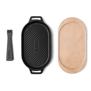 Sarten hierro fundido con bandeja madera Ooni 26x15cm