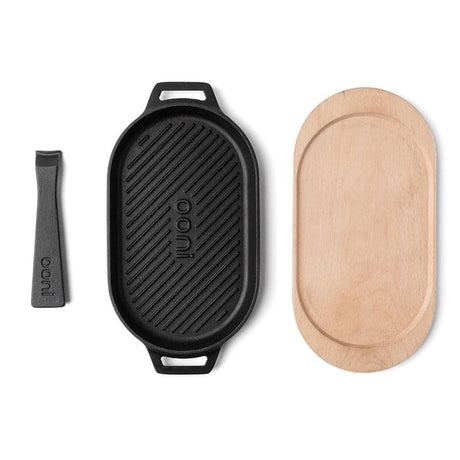 Sarten hierro fundido con bandeja madera Ooni 26x15cm