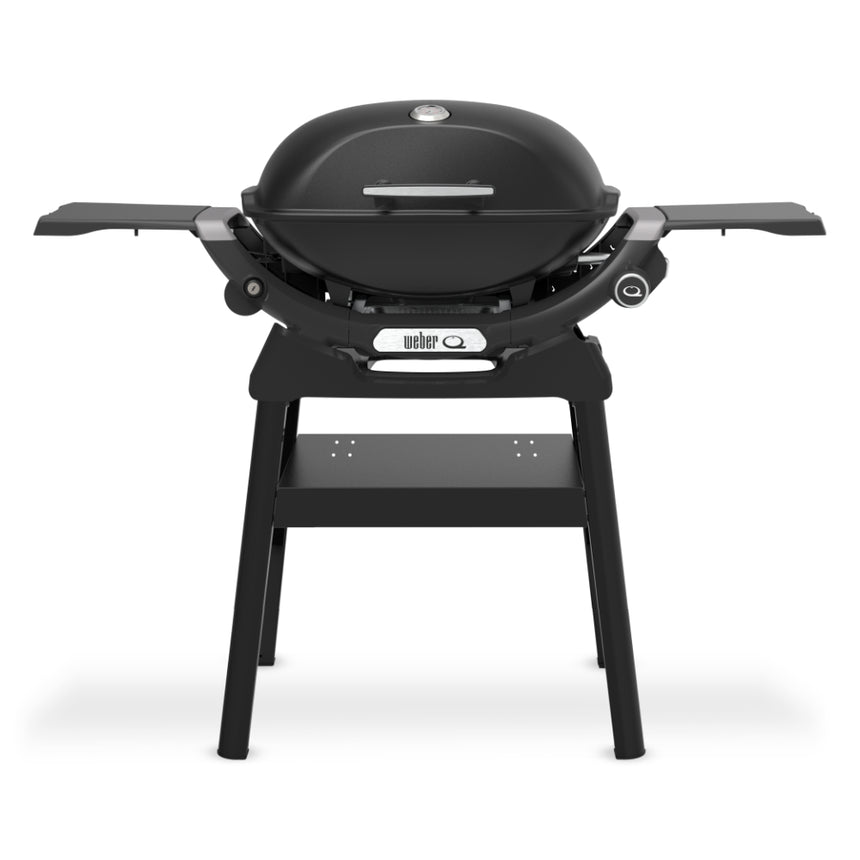 Barbacoa Weber Q 2200N con mesas laterales y soporte compacto