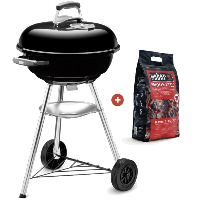 Churrasqueira a carvão Weber Compact Kettle Ø 47 cm Preta + 3 Kg de briquetes
