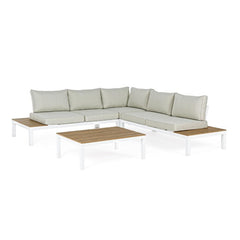 Conjunto Elias sofá en L + mesa, color blanco