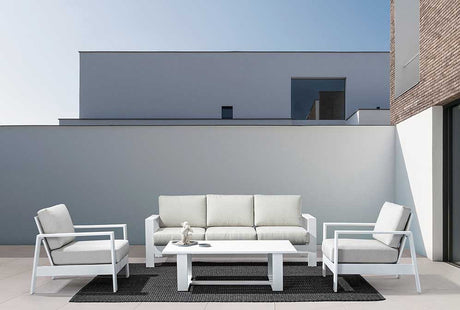Conjunto Baltic sofá + 2 butacas + mesa, color blanco