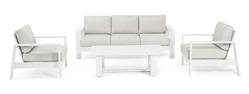 Conjunto Baltic sofá + 2 butacas + mesa, color blanco