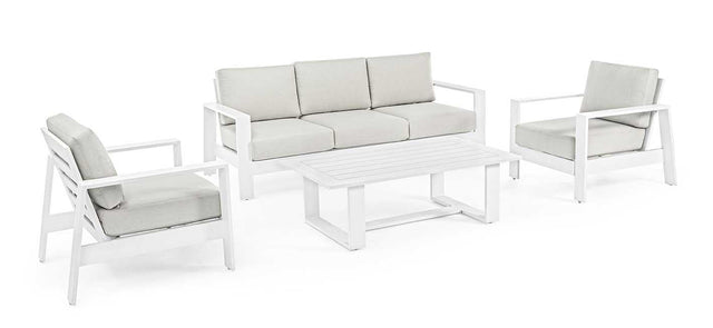 Conjunto Baltic sofá + 2 butacas + mesa, color blanco