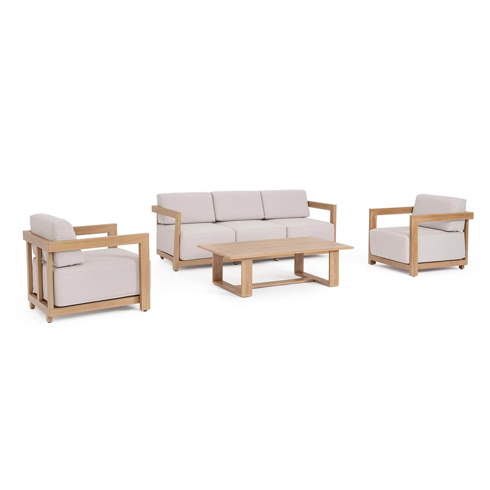 Conjunto Theseus sofá 3 plazas + 2 sillones + mesa, natural