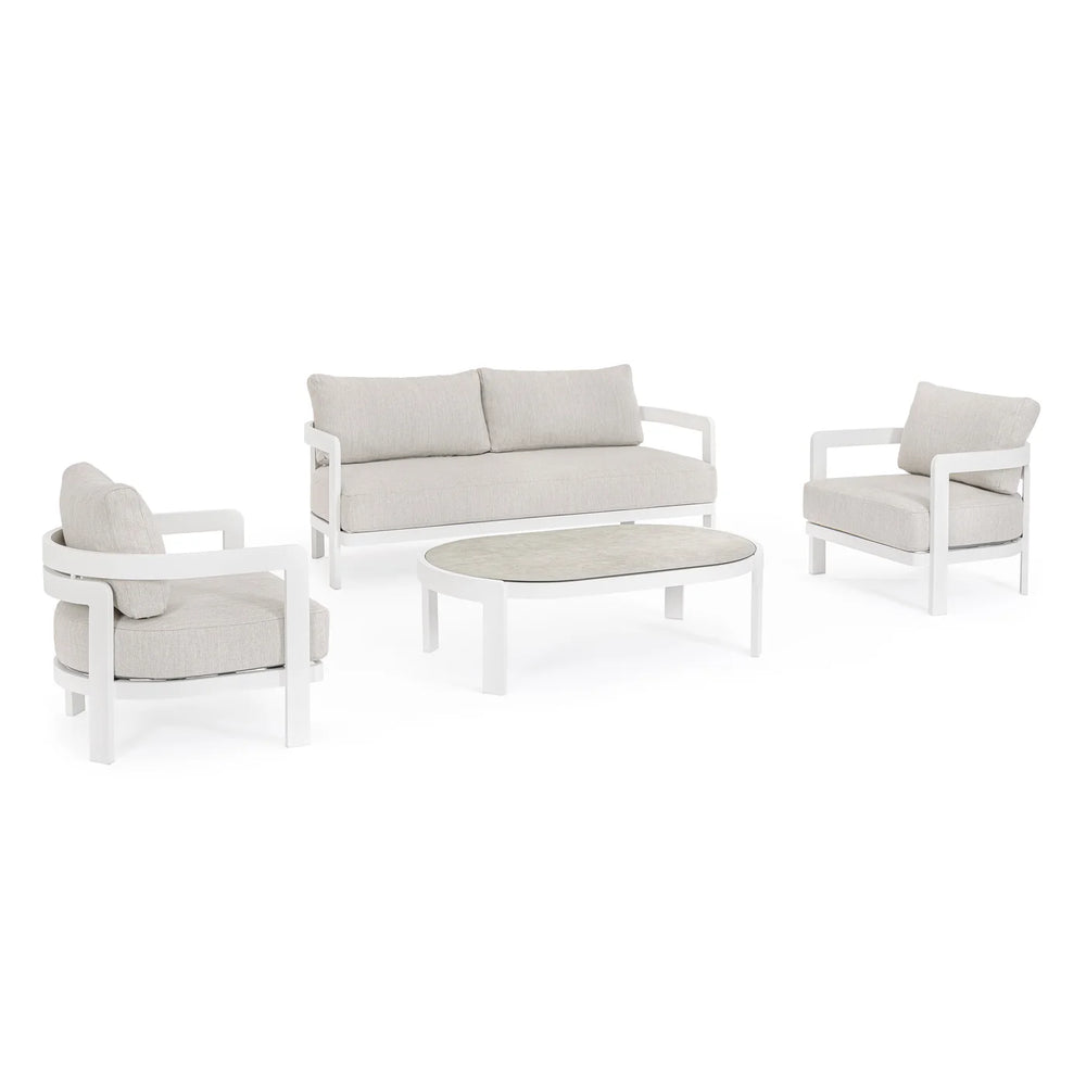 Conjunto Presley sofá + 2 sillones + mesa, blanco