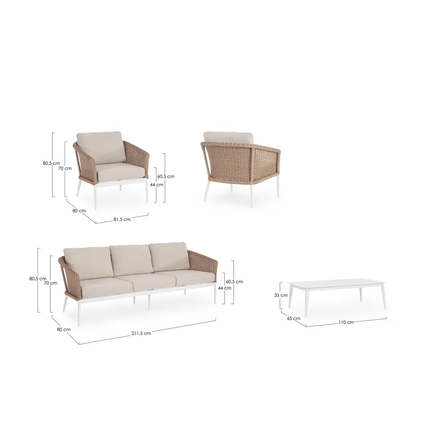 Conjunto Oceana sofá + 2 sillones + mesa, vapor