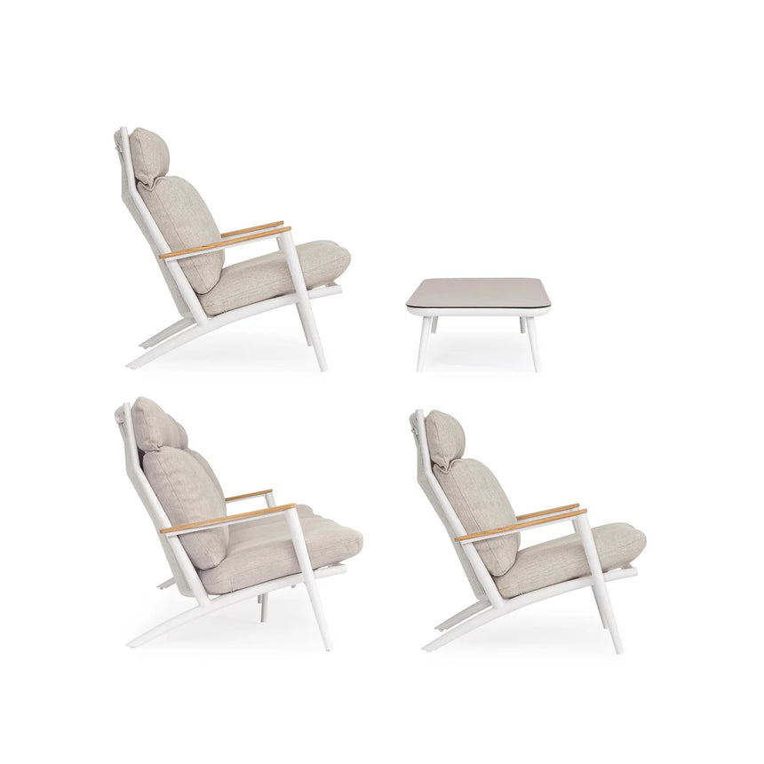 Conjunto Ibisco sofá + 2 poltronas + mesa, branco