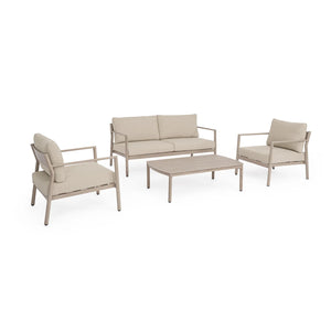 Conjunto Sirius, sofá + 2 poltronas + mesa, madeira
