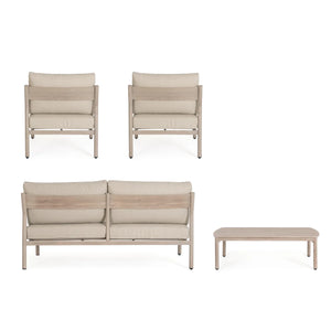 Conjunto Sirius, sofá + 2 poltronas + mesa, madeira