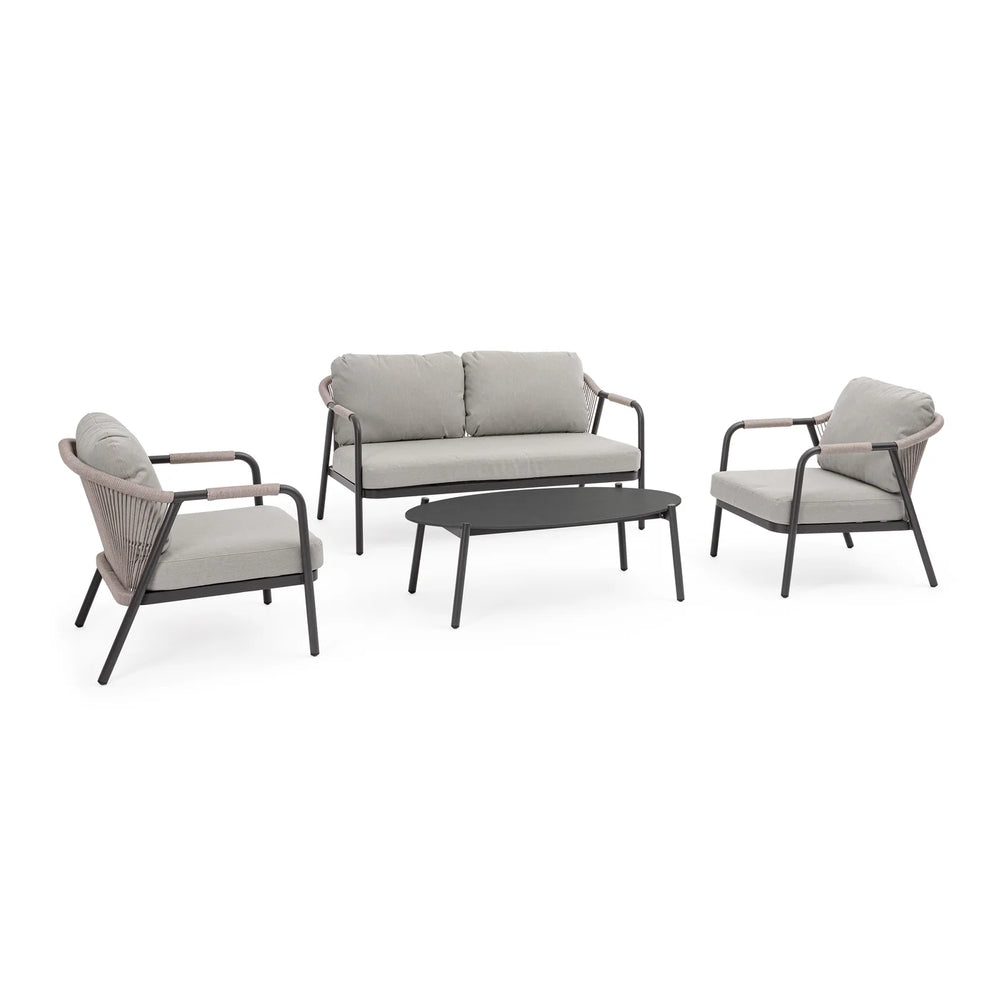 Conjunto Miravet sofá + 2 sillones + mesa, antracita/khaki
