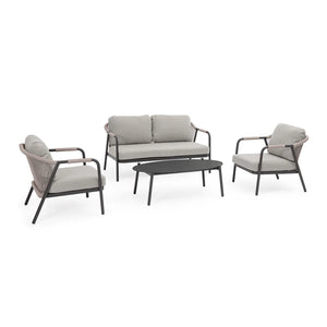 Conjunto Miravet sofá + 2 sillones + mesa, antracita/khaki
