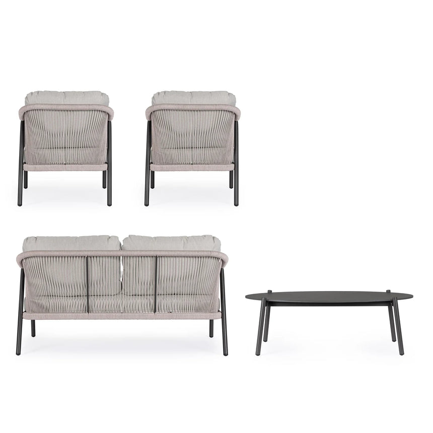 Conjunto Miravet sofá + 2 sillones + mesa, antracita/khaki