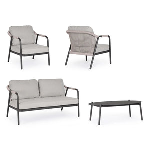 Conjunto Miravet sofá + 2 sillones + mesa, antracita/khaki