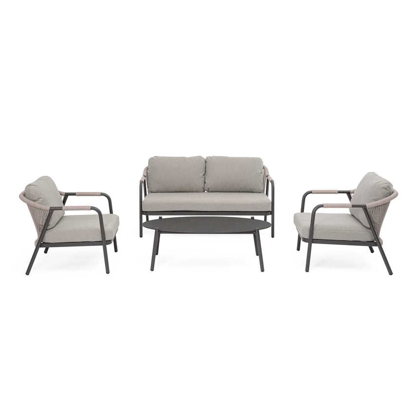 Conjunto Miravet sofá + 2 sillones + mesa, antracita/khaki
