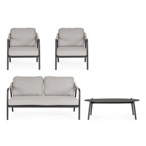 Conjunto Miravet sofá + 2 sillones + mesa, antracita/khaki