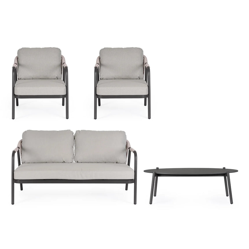 Conjunto Miravet sofá + 2 sillones + mesa, antracita/khaki