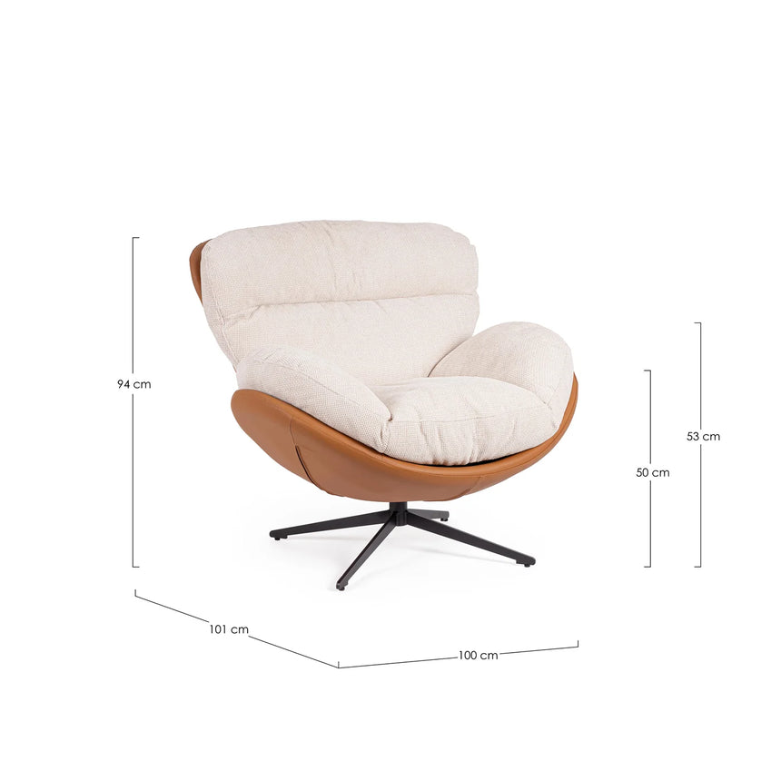 Sillón giratorio Adinda, hielo/cuero