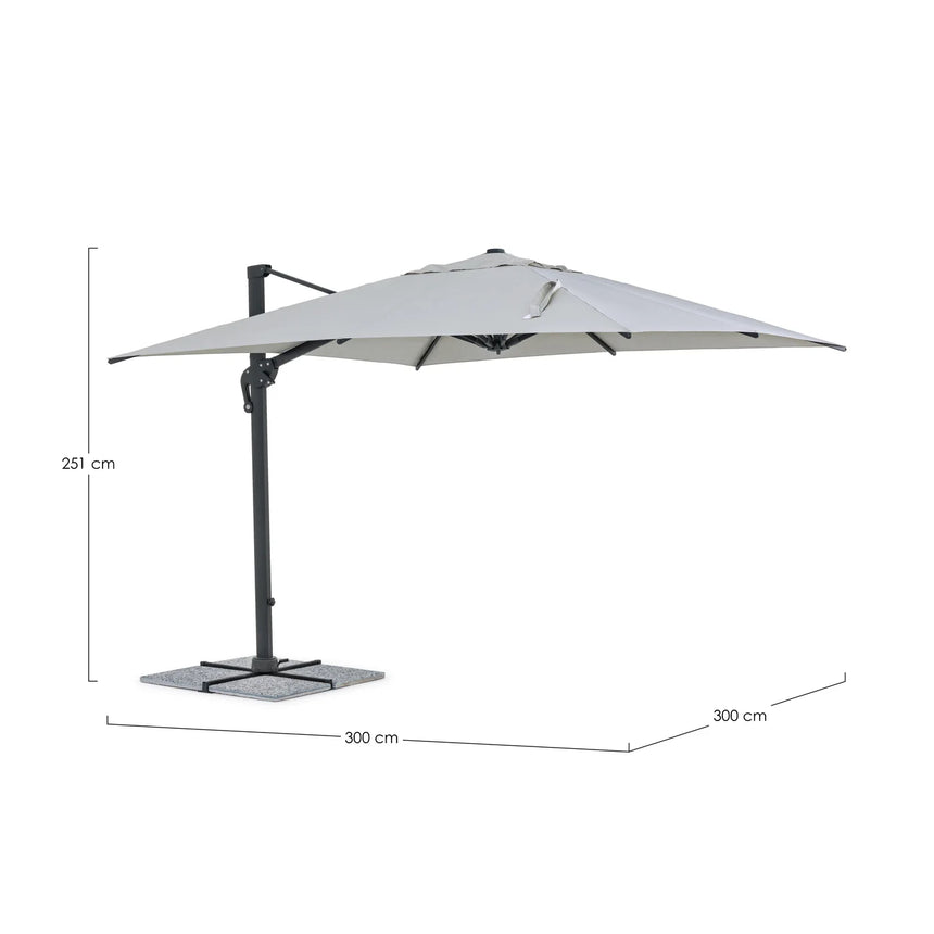 Chapéu de sol excêntrico Ines 3x3m, cinza claro