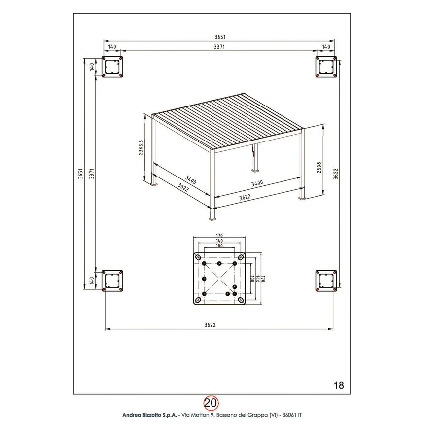 Pérgola Ocean 3.6x3.6, rustic-blanco