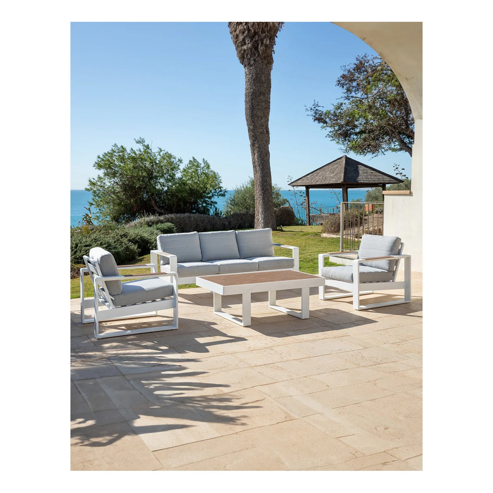 Conjunto Milos sofá + 2 sillones + mesa, blanco